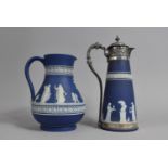 Two Pieces of Wedgwood Portland Jasperware, Silver Plate Mounted Claret Jug, 26.5cm high and a Water