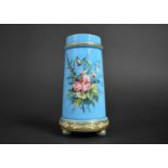 A Late 19th/Early 20th Century Opaque Blue Glass Spill Vase with Handpainted Floral Garland and