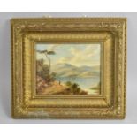 A Gilt Framed 19th Century Oil on Board Depicting Continental Lake Scene, 21x16cm