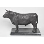 A Patinated Bronze Study of Continental Bull on Rectangular Marble Plinth, 26cms Long