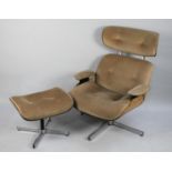 A Vintage Eames Style Swivel Lounge Armchair with Matching Footstool