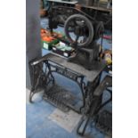 A Vintage Industrial Leather Stitching/Boot Making Treadle Singer Sewing Machine