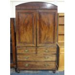 A 19th Century String Inlaid Mahogany Linen Press, the Base Section with Two Short and Two Long