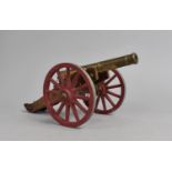 A Mid 20th Century Nicely Detailed Model of a Field Cannon, Brass Barrel, Metal Wheels, 29cms Long