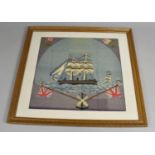 A Vintage Framed Naval Embroidery, 65.5x60.5cm