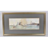 A Framed Watercolour Depicting Fishing Barges Leaving Harbour in Stormy Seas, Monogrammed CCS and