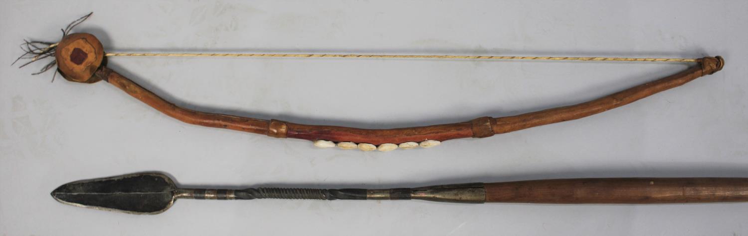 A Souvenir Tribal Bow Mounted with Seashells and a Spear - Image 2 of 2