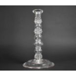 A Tall Plain Glass Table Lamp Base with Knopped and Ribbed Column Supported on Dommed Circular Foot,