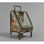 A Late 19th/Early 20th Century Pressed Brass and Glass Pocket Watch Casket Having Sloping Lift Up