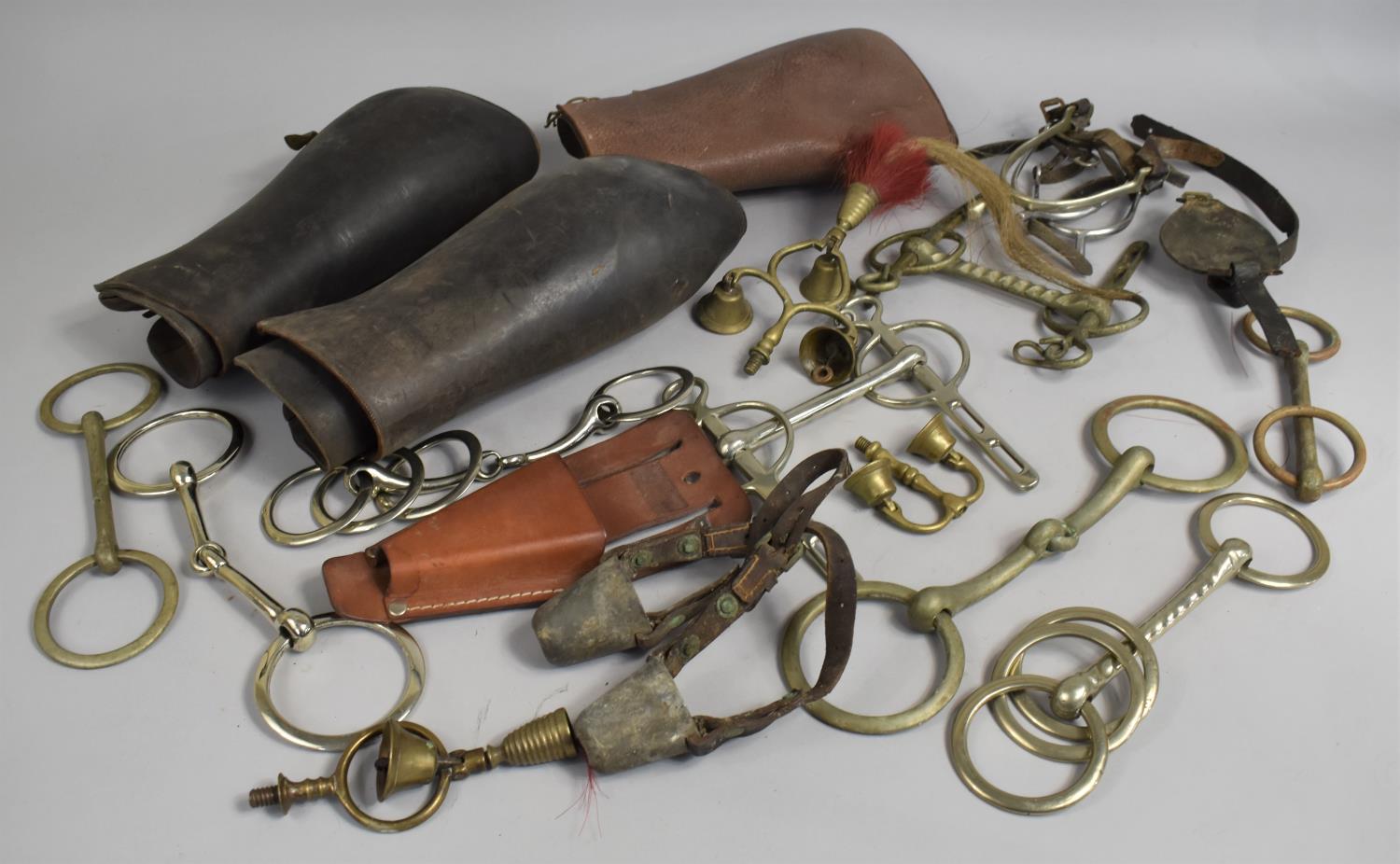 A Collection of Various Vintage Horse Bits, Leather Gaiters etc