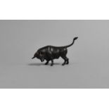 A Small Patinated Bronze Study of a Fighting Bull, 9cms Long
