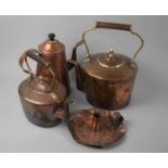 A Collection of Various Copper Items to Include Arts and Crafts Bed Chamber Stick, Kettles and