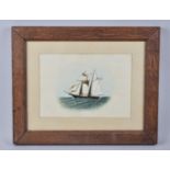 A Framed Ink and Watercolour of Two Masted Barque, 23x16cm
