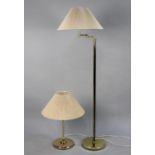 A Modern Brass Standard Lamp with Hinged Top Adjustment Together with a Similar Brass Table Lamp