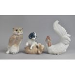 Two Nao Figures, Puppy Group and Owl Together with a Lladro Cockerel