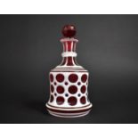 A 19th Century Bohemian Overlay Cranberry Glass with Knopped Stem and Bell Body Decorated with