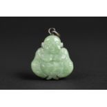 A Jade and Silver Mounted Buddha Pendant, 2.5cm high