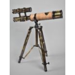 A Reproduction Tabletop Telescope and Tripod in Brass and Leather as was Made by Kelvin and