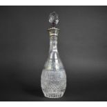 A Cut and Etched Glass Cordial Decanter with Silver Collar, Birmingham Hallmark, 39cm high