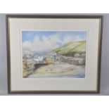 A Framed Watercolour, A Bright Day, Port Isaac by Frank McNichol, 43x33cms