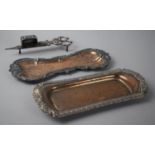 Two 19th Century Candle snuff Trays together with a Plated Candle snuffer, 18cms Long