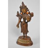 A Far Eastern Patinated Bronze Study of Thai Buddha Standing on Lotus Throne, 16.5cms High