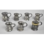 A Collection of Seven Various Small Pewter Measures, Tallest 6cms High