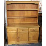 A Modern Dresser with Three Drawers Over Cupboard, Raised Plate Rack, 137cm