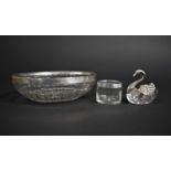 Three Pieces of Silver Mounted Glass, Novelty Salt in the form of a Swan, Small Mustard and an