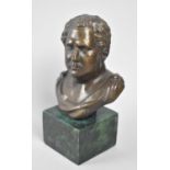 A Reproduction Patinated Bronze Grand Tour Style Bust, Green Marble Plinth, 14cms High