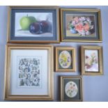 A Collection of Six Miniature Still Life Botanic Paintings by Peter Orrock, Margaret Walty, Pam