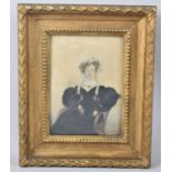 A Gilt Framed 19th Century Watercolour Depicting Seated Maiden with Ringlets in Hair, 12.5cm x 17.