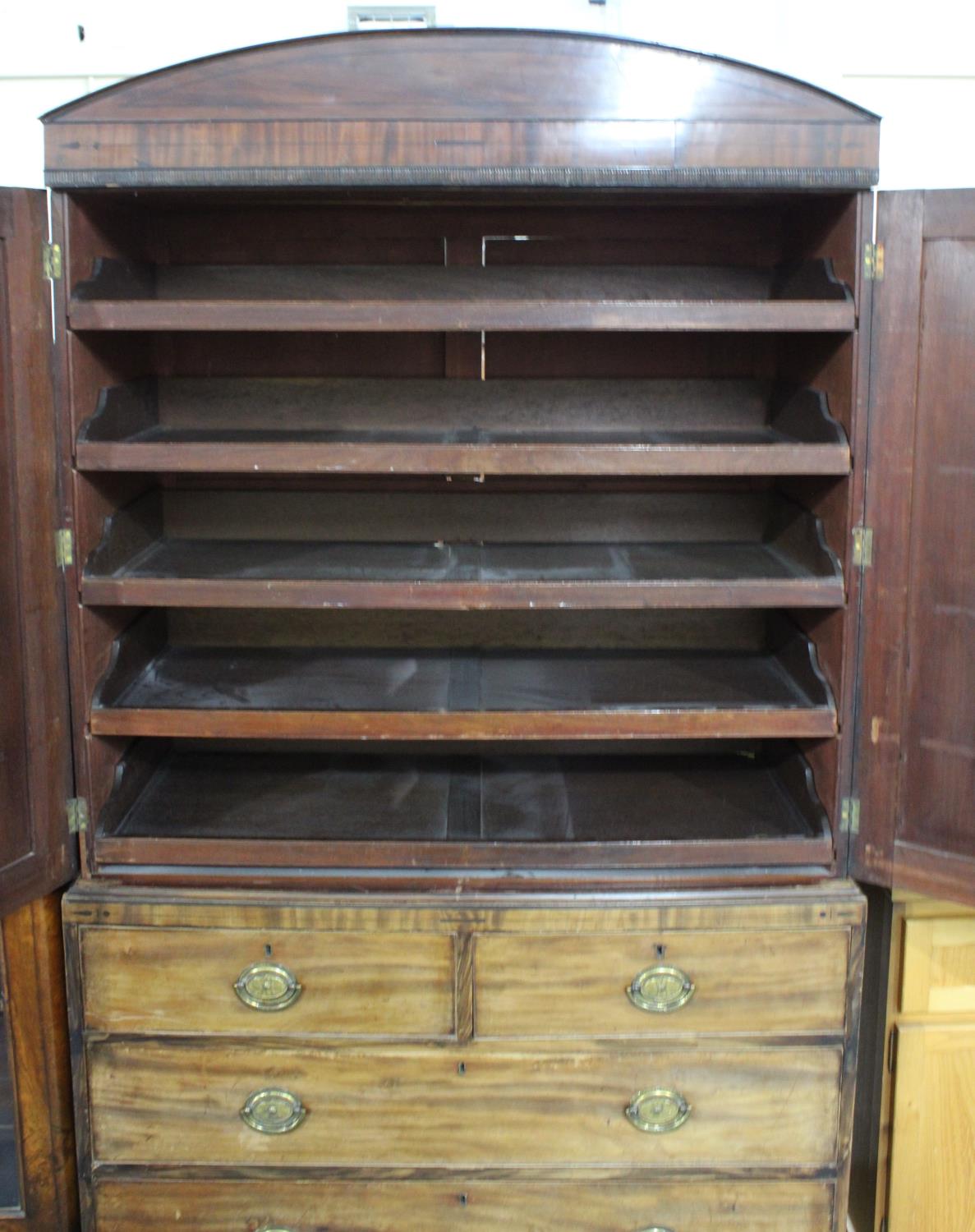 A 19th Century String Inlaid Mahogany Linen Press, the Base Section with Two Short and Two Long - Image 2 of 2