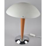 A Modern Vintage Style Table Lamp with Circular Shade, Wooden Supports and Chromed Base, 52cms High