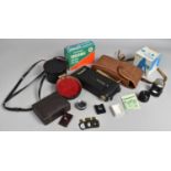 A Vintage Folding Kodak Camera, Sankyo Teleconverter Lens and Other Photographic Sundries