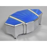 An Art Deco Blue and White Enamelled Dressing Table Jewellery Box on Four Scrolled Feet, Hinged