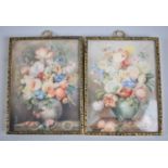 A Pair of Miniature Still Life Paintings on Ivorine by Josephine Dyer, Dated 1957 Each 10x8cm