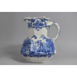 Large Blue and White Mason's Ironstone China Jug of Gothic Form Having Stylised Dragon Handle and