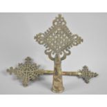 Two Pierced Metal Christian Mounts for Staff, 29cms High