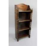 An Edwardian Oak Four Shelf Open Bookcase, Barley Twist Pilasters and Galleried Top, 40cms Wide