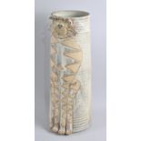 A Modern Studio Pottery Tapering Cylindrical Stick Stand in the Form of a Cat, 48cms High