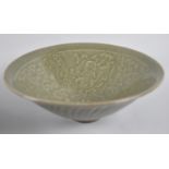 A Reproduction Chinese Celadon Glazed Bowl with Incised Design, 18.5cm Diameter