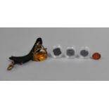 An Amber Glass Fob Housed in Scrolled Mount Together with Various Seals to Include Masonic