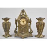 A Mid 20th Century Brass Clock Garniture with Clockwork Movement in Need of Attention, 21cms High