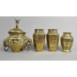 A Collection of Chinese Brass Items to Comprise Pair of Vase, Single Vase and an Incense Burner with