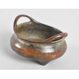 A Patinated Bronze Miniature Two Handled Censer with Six Character Seal mark to Base, 8cms Wide