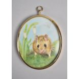 A Modern Brass Miniature Painting, "Dormouse and Snowdrop", 7.5cms High