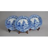 Three 19th Century Blue and White Rogers Plates, Buffalo and Ruins, some condition Issues