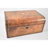 A Late 19th Century Burr Walnut Inlaid Workbox with Hinged Lid having Mother of Pearl Escutcheon, In