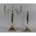 A Pair of Silver Plated Candlesticks complete with One Two Branch Candelabra Top, Overall Height